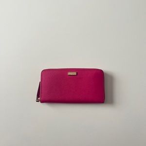 Kate Spade New York pink full zip around continental saffiano leather wallet